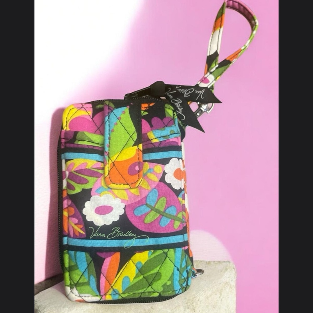 Vera Bradley Floral Wristlet with Black and Blue Accents